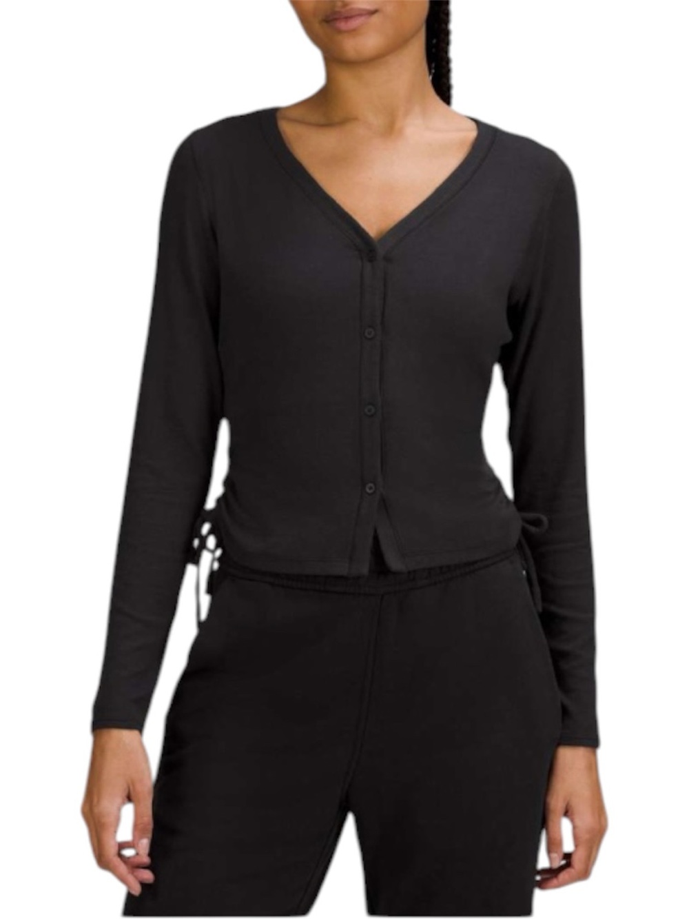 Lululemon Side-Cinch Ribbed Cardigan Black Womens Size Small